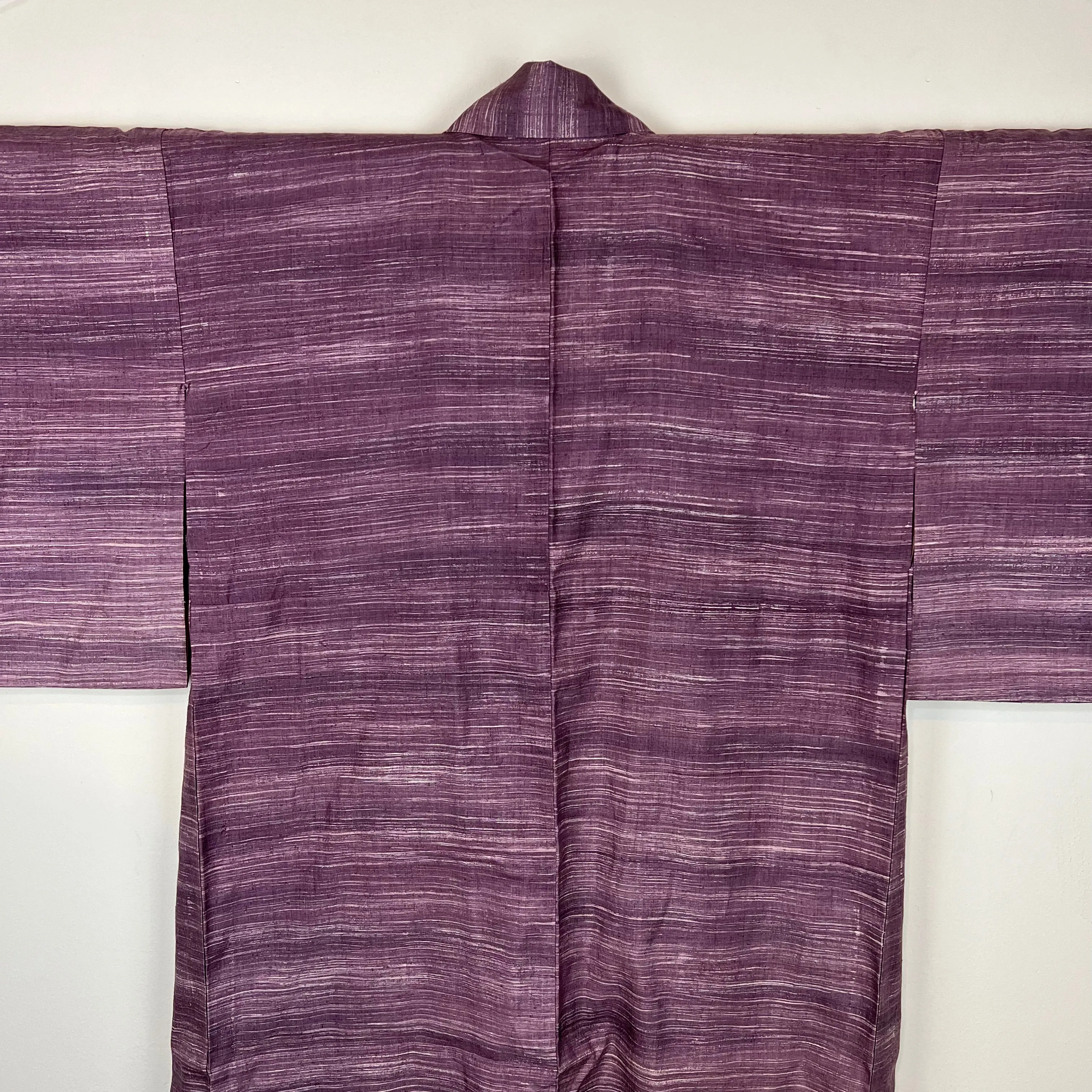 Vintage Japanese Silk Kimono Striated Plum Purple 63"L