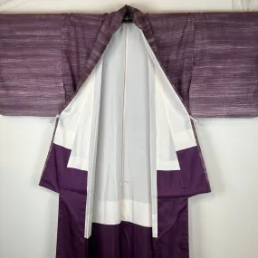 Vintage Japanese Silk Kimono Striated Plum Purple 63"L