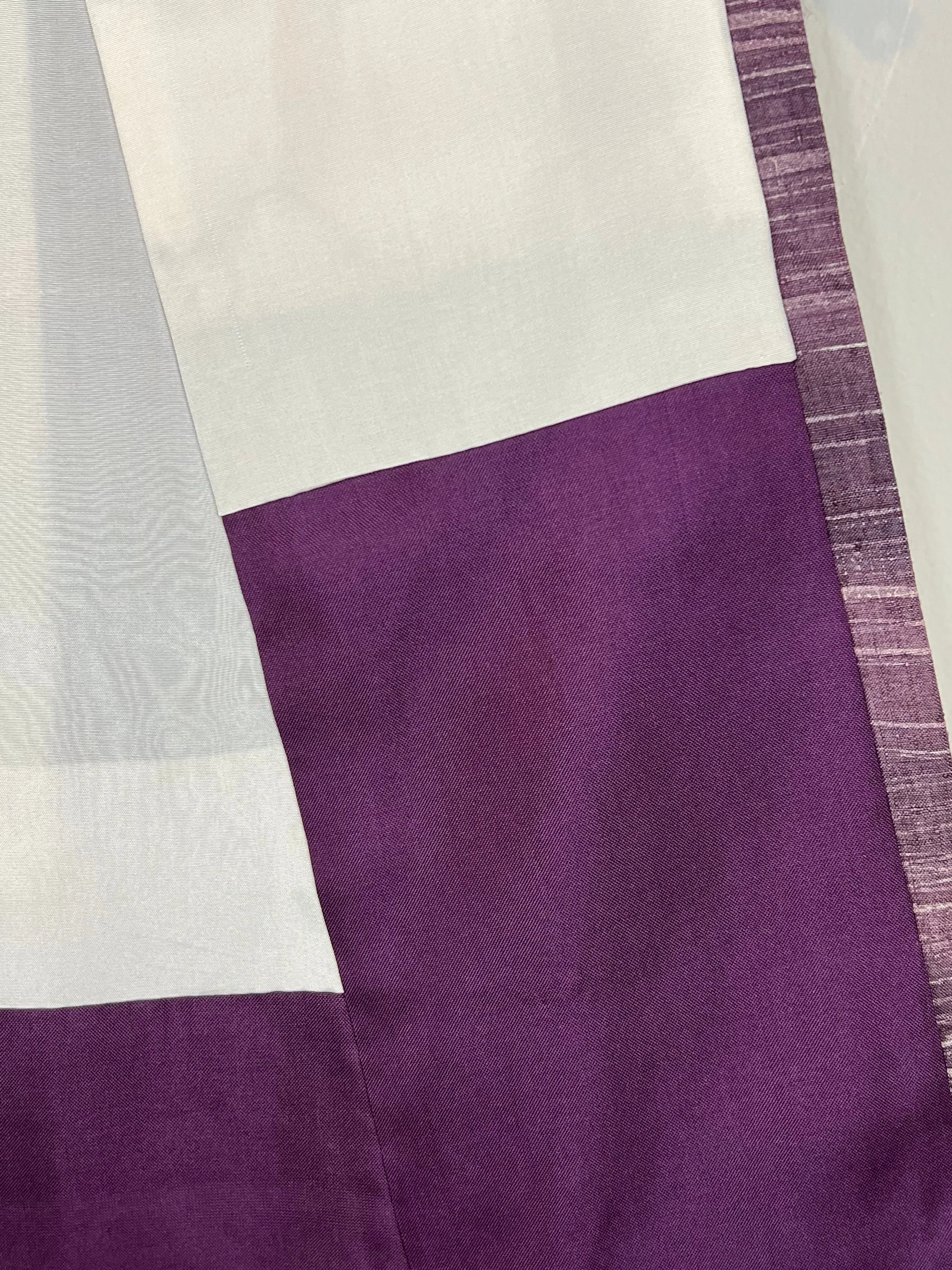 Vintage Japanese Silk Kimono Striated Plum Purple 63"L
