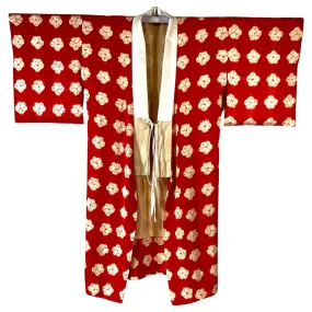 Vintage Juban Kimono Orange With White Flowers