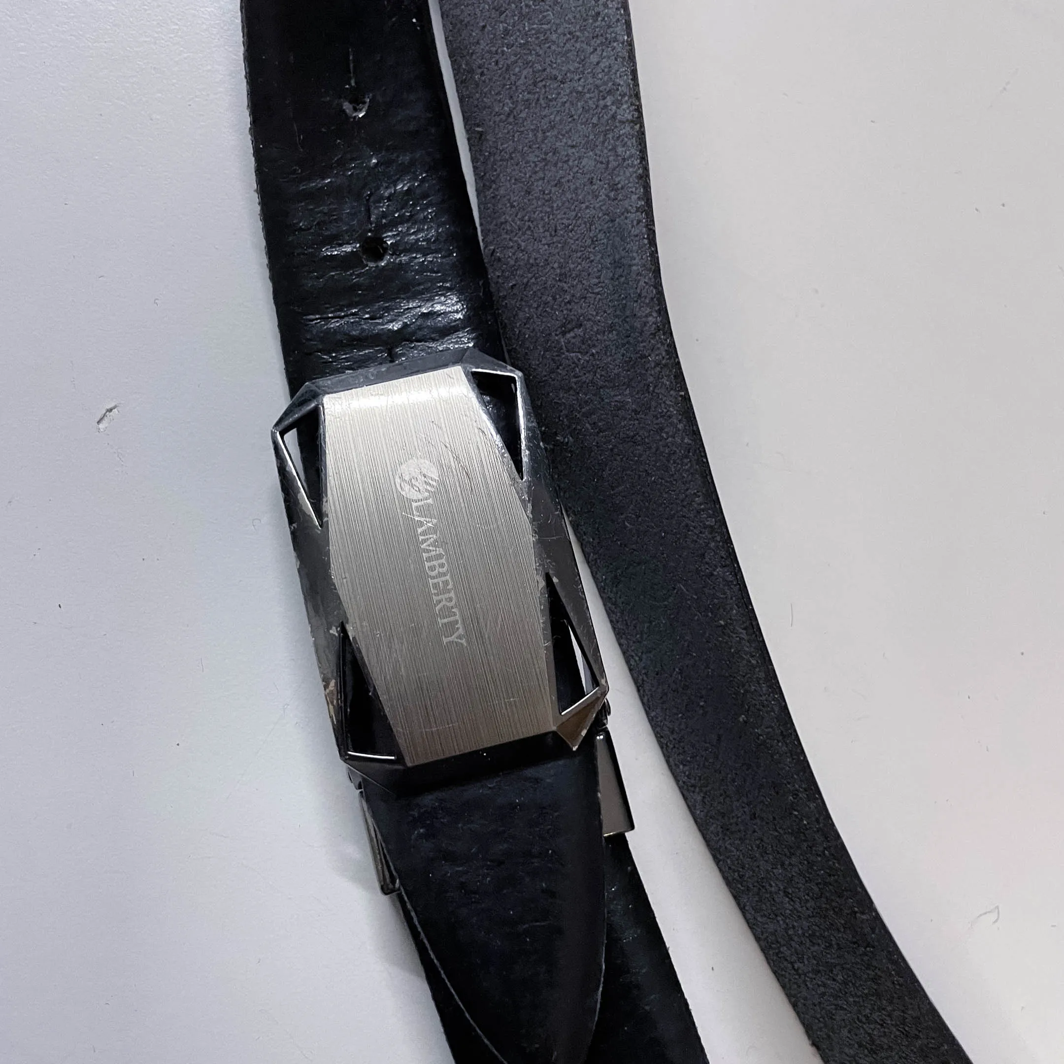 Vintage mens black Lamberty leather buckle belt L 40