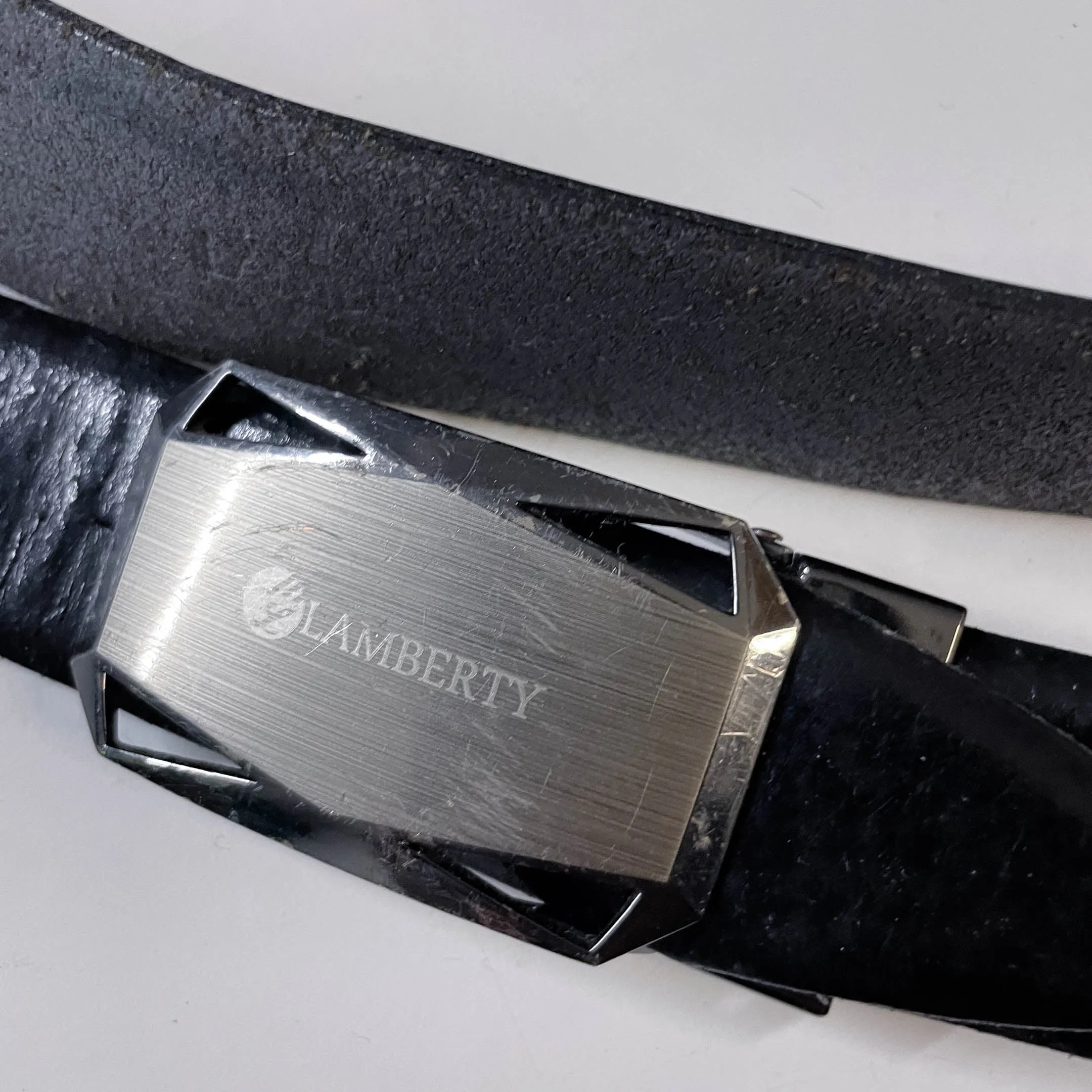 Vintage mens black Lamberty leather buckle belt L 40