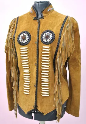 Vintage Western Beaded Fringed Suede Jacket