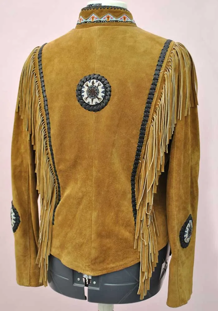 Vintage Western Beaded Fringed Suede Jacket