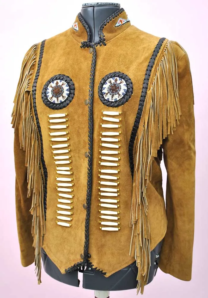Vintage Western Beaded Fringed Suede Jacket