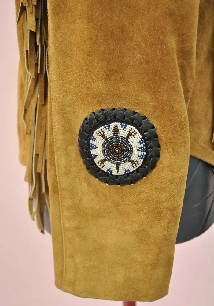 Vintage Western Beaded Fringed Suede Jacket