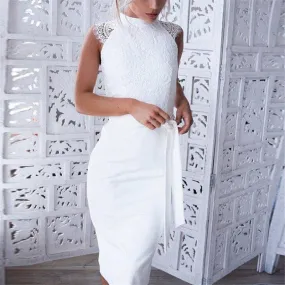 White Floral Lace Bodycon Pencil Dress