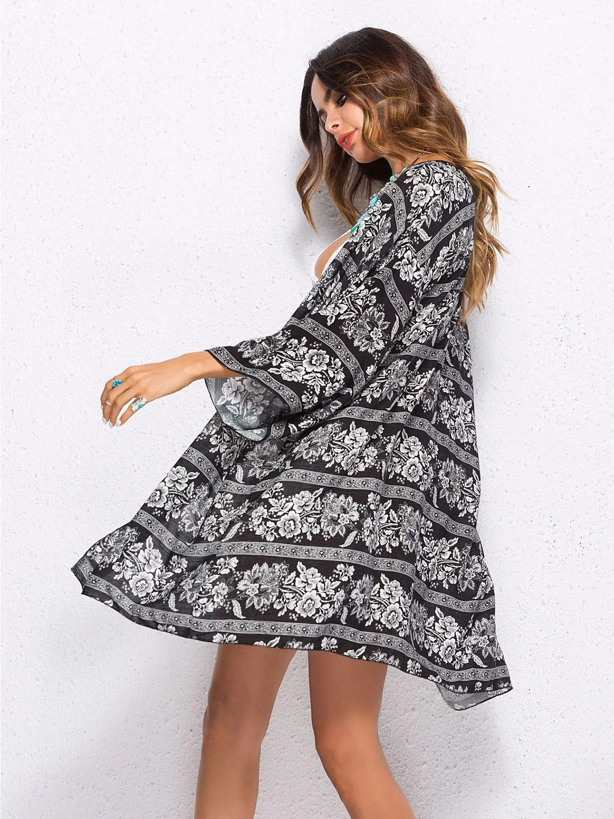 Wholesale 3/4 Length Sleeve Kimono
