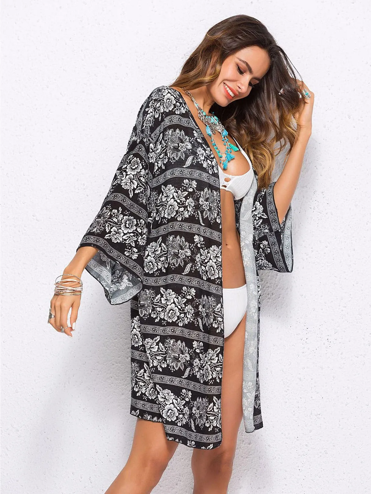 Wholesale 3/4 Length Sleeve Kimono
