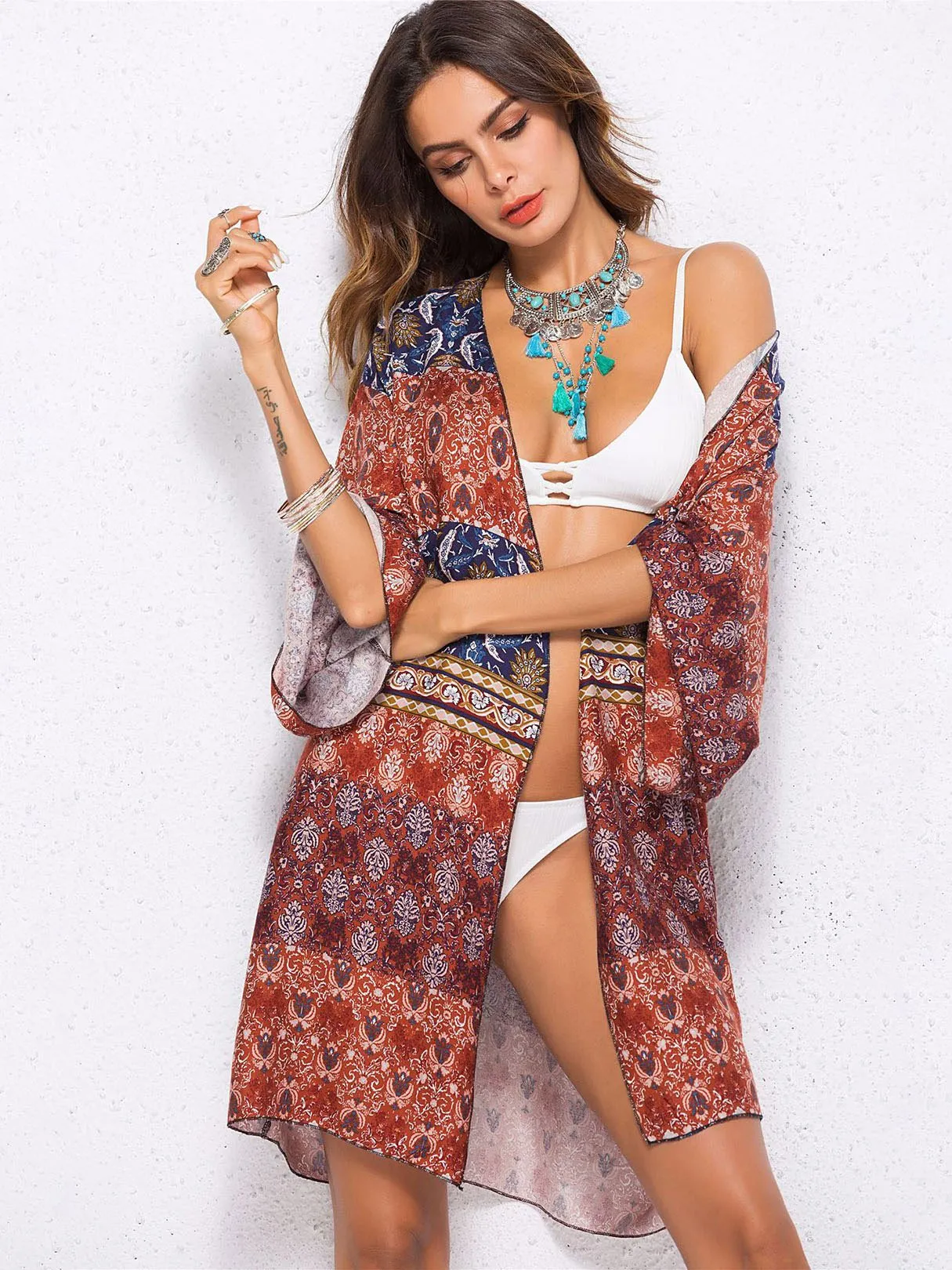 Wholesale 3/4 Length Sleeve Kimono