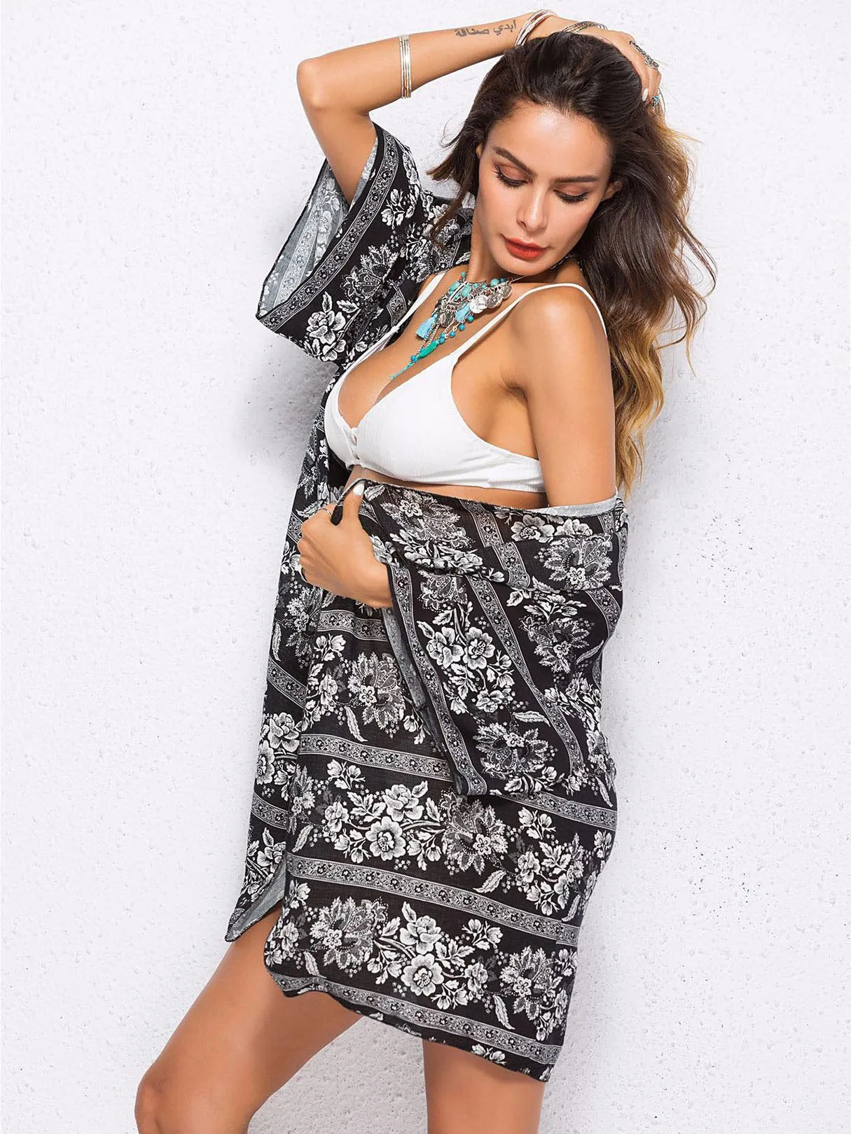 Wholesale 3/4 Length Sleeve Kimono