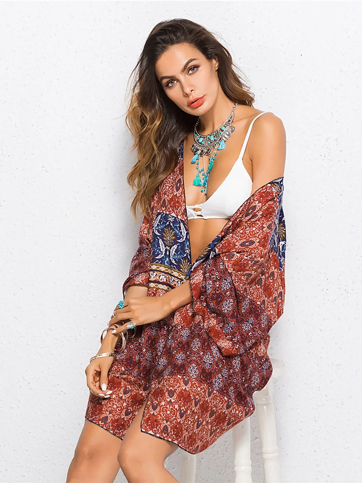 Wholesale 3/4 Length Sleeve Kimono