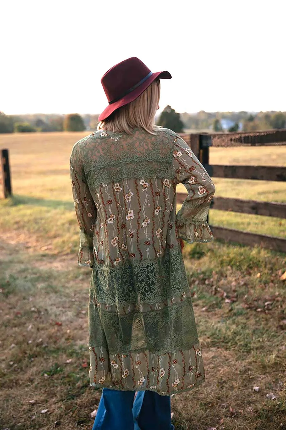 Wildflower Soul Floral Kimono with Lace Trim