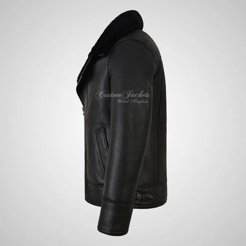 WINGMAN Men's Sheepskin Jacket Pilot Shearling Jacket Black