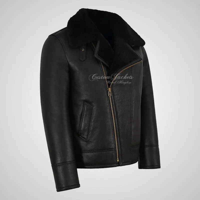 WINGMAN Men's Sheepskin Jacket Pilot Shearling Jacket Black