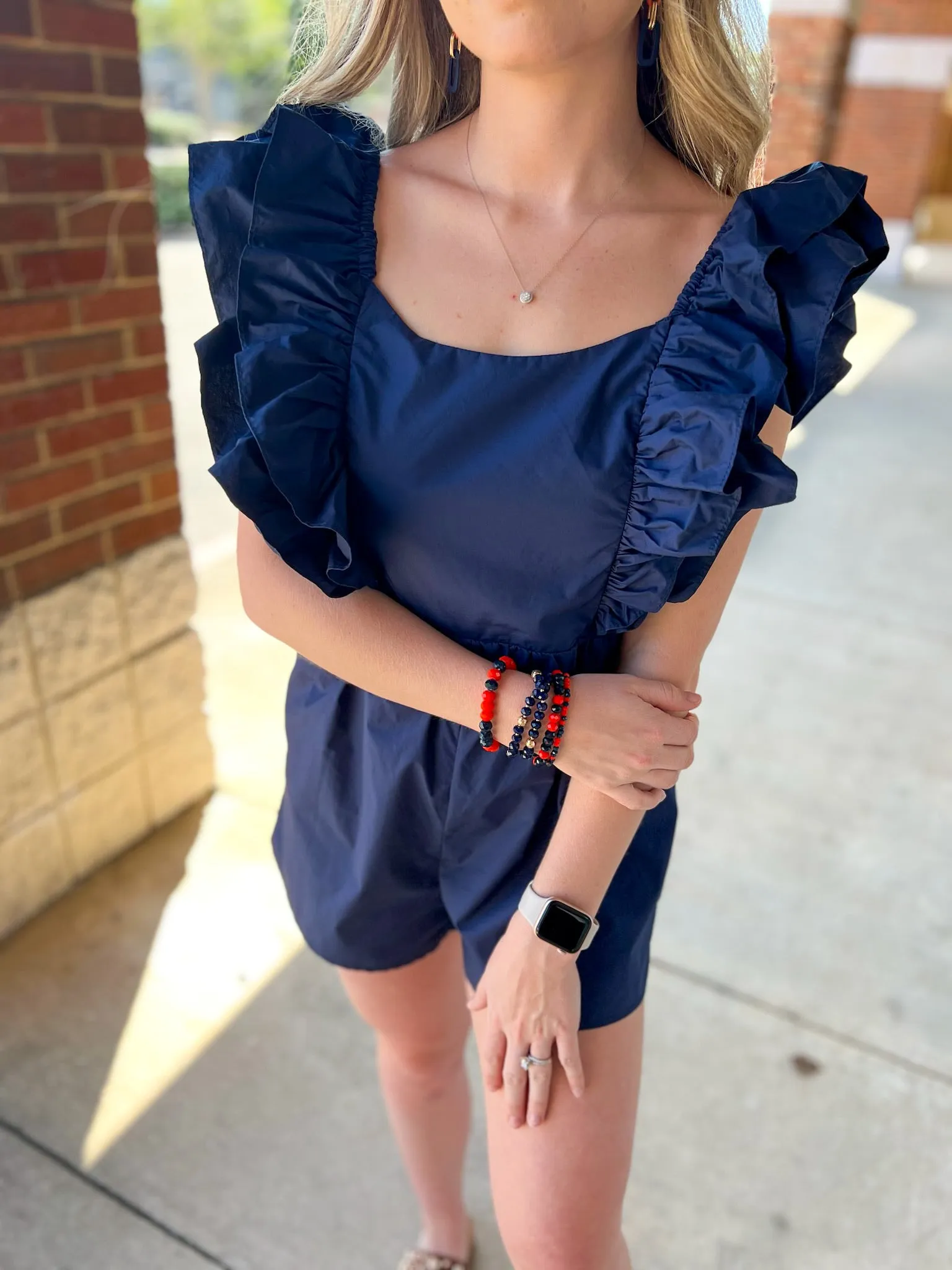 Winning Season Navy Ruffle Sleeve Romper
