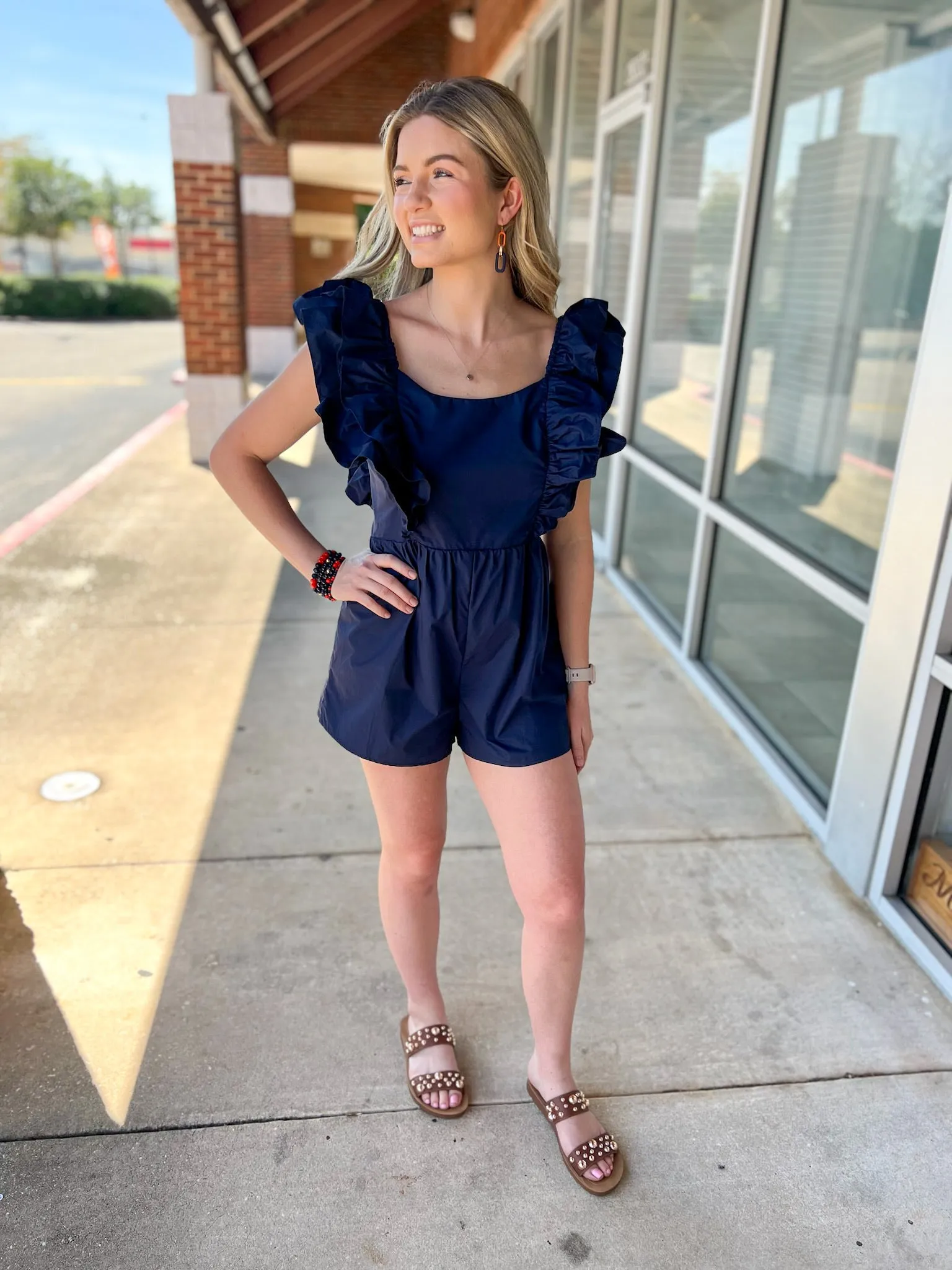 Winning Season Navy Ruffle Sleeve Romper