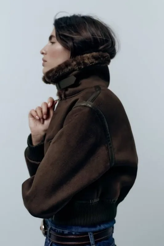 Women Y2g Double Sided Faux Shearling Jacket Short Zipper Jacket