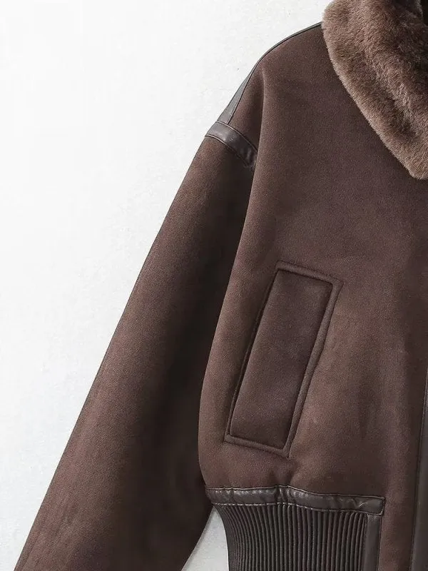 Women Y2g Double Sided Faux Shearling Jacket Short Zipper Jacket