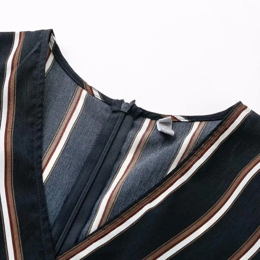 Women's Autumn Casual Striped V-Neck Mini Dress With Ruffles
