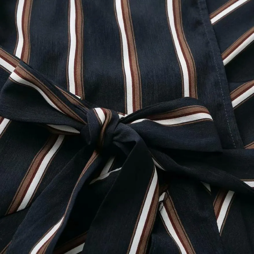 Women's Autumn Casual Striped V-Neck Mini Dress With Ruffles