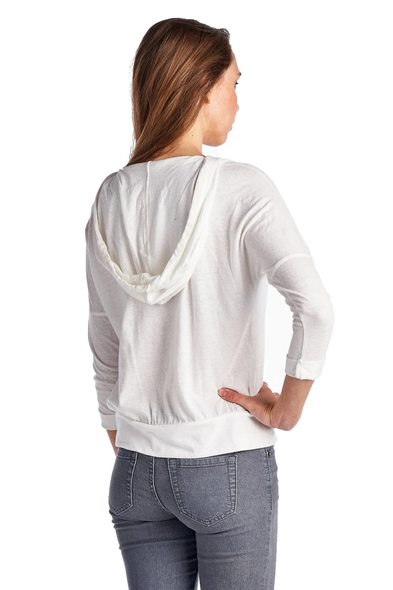 Women's Pullover Jersey Hoodie with Contrast Lace Pocket