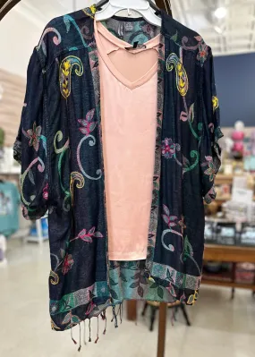 Woven Short Sleeved Tasseled Kimono