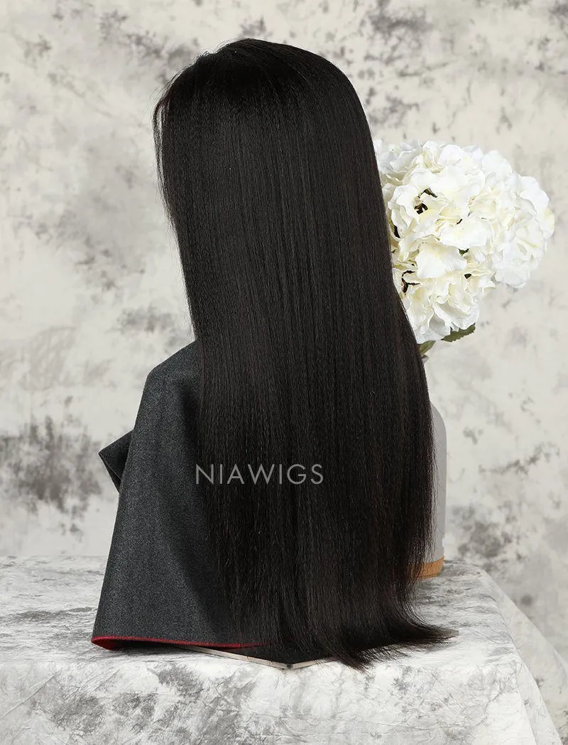 Yaki Straight Human Hair Skin Base Lace Front Wigs