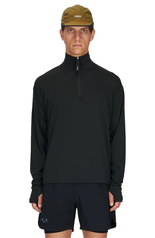 Zip-Up Wool Layer - Men's Long Sleeve Running Wool Layer in Black - UNNA